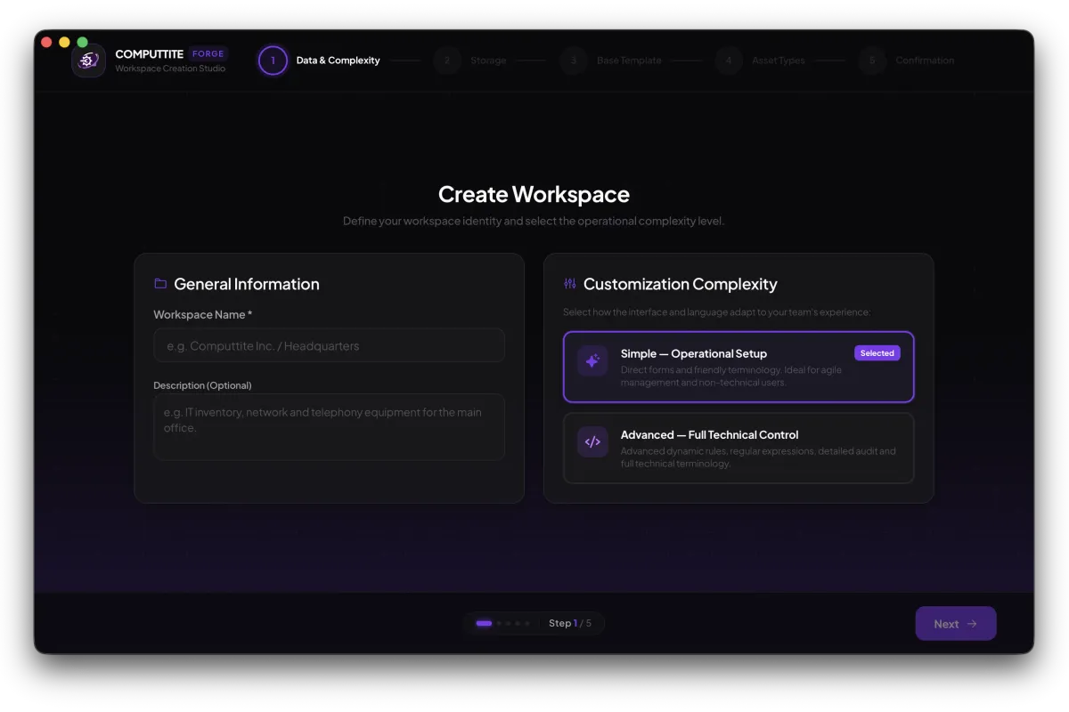 Computtite Forge workspace creation wizard